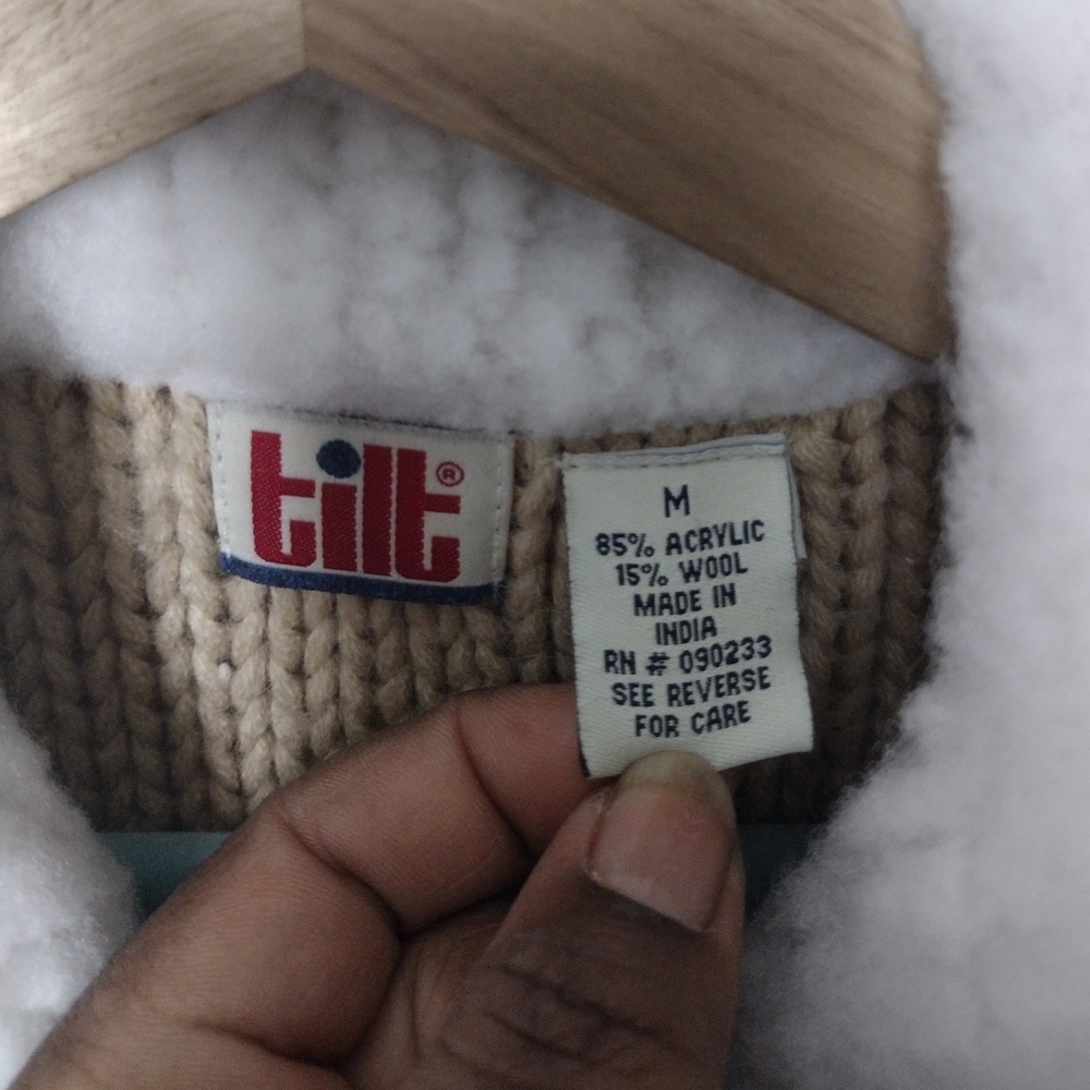 Tilt Vintage Y2K Beige Knit Jacket with White Sherpa Trim Soft Girl/Coquette - Picture 5 of 8